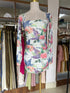 Mesh Floral Print Square Neckline Side Runched Mini Dresses